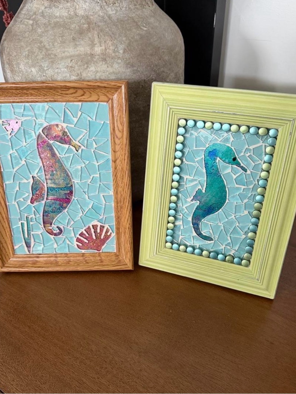 Handmade Seahorse Mosaic Wall Art - Aqua & Teal